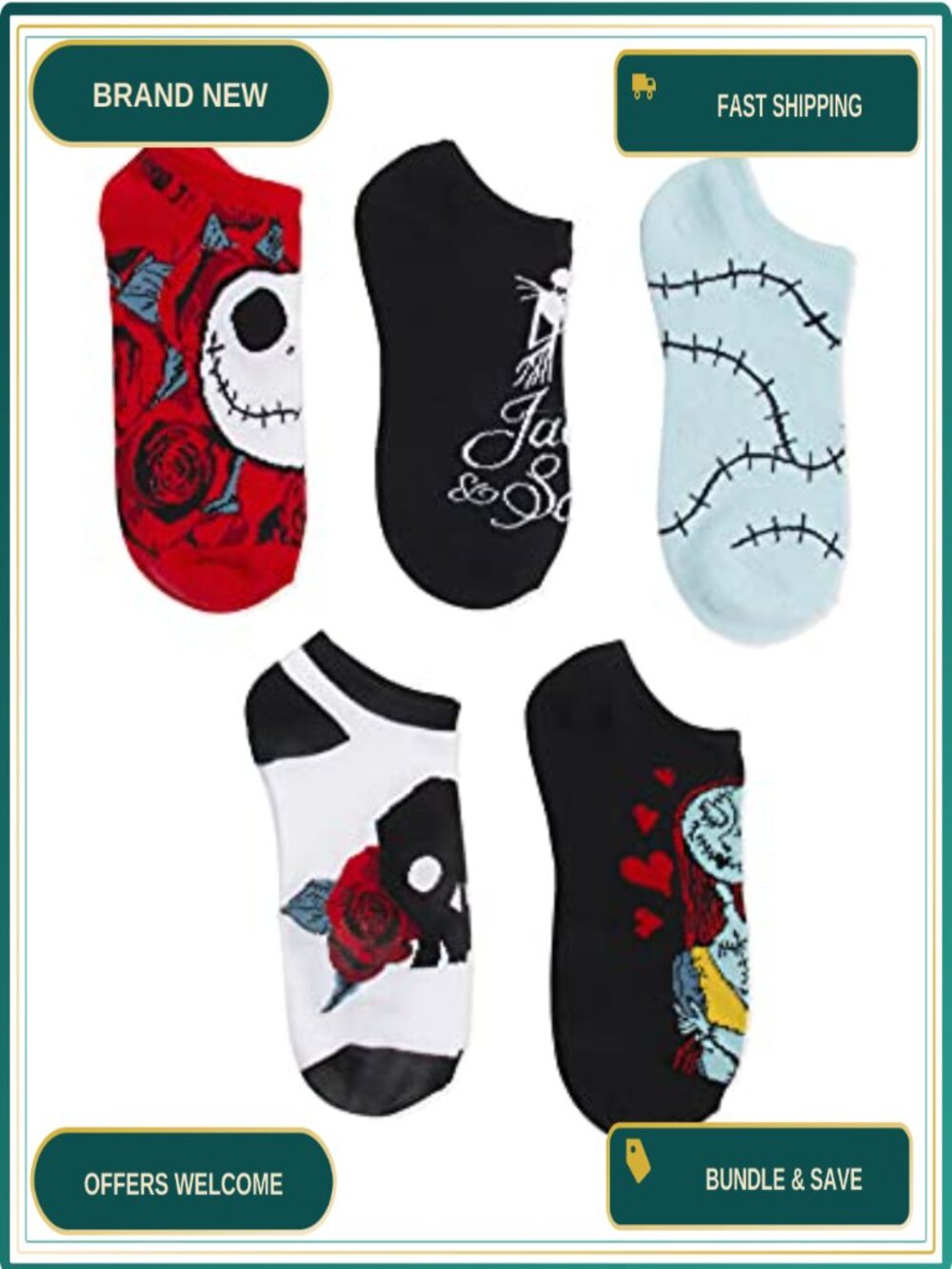 Disney Nightmare Before Christmas No Show Liner Socks 5 Pack
